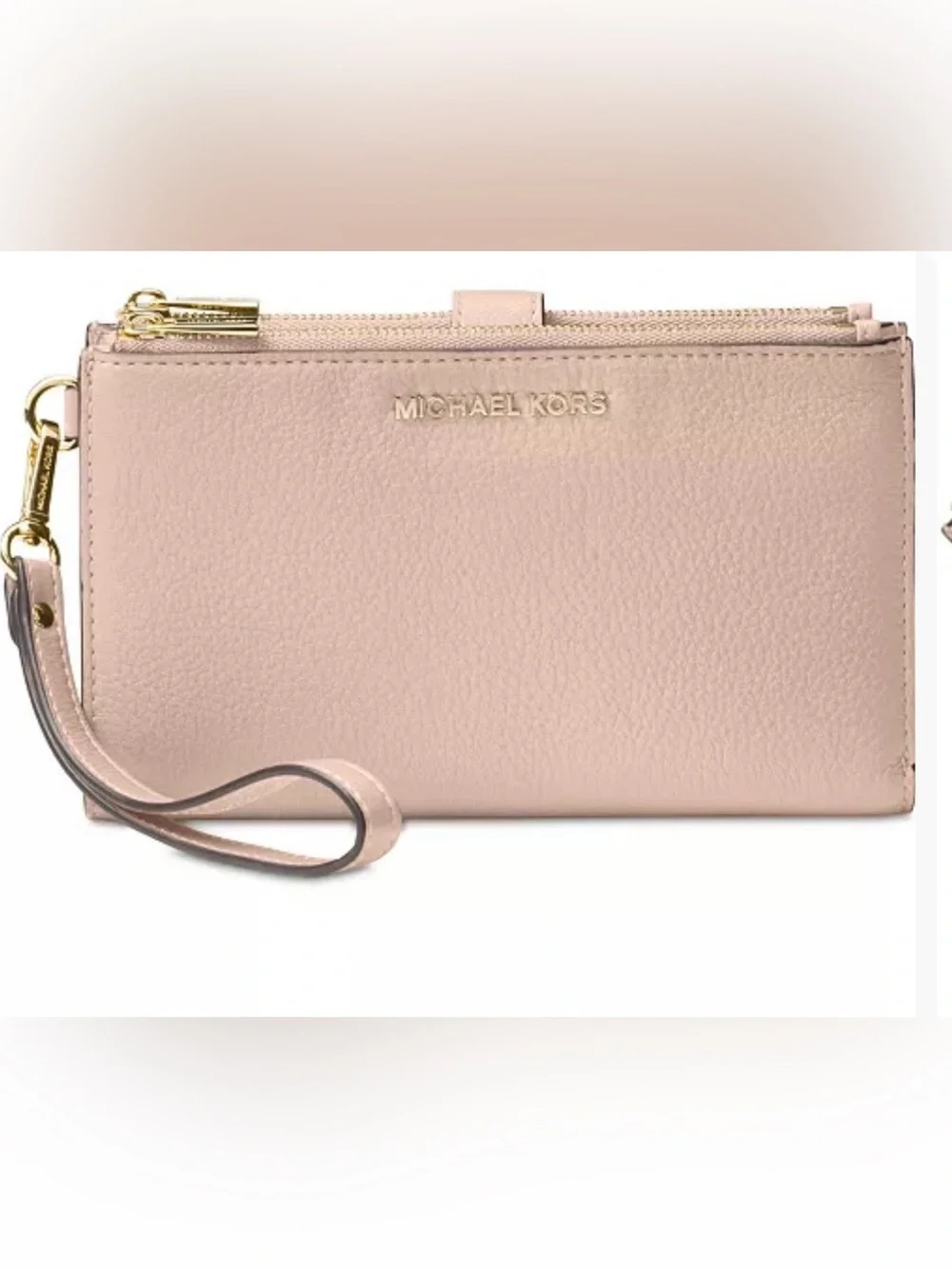Michael Kors Jet Set Soft Pink Pebbled Leather Wristlet with Gold Logo